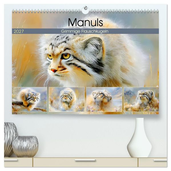 Manuls. Grimmige Flauschkugeln (hochwertiger Premium Wandkalender 2027 DIN A2 quer) Kunstdruck in Hochglanz