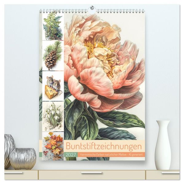Buntstiftzeichnungen (hochwertiger Premium Wandkalender 2027 DIN A2 hoch) Kunstdruck in Hochglanz