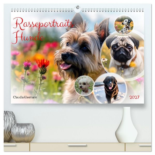 Rasseportraits - Hunde (hochwertiger Premium Wandkalender 2027 DIN A2 quer) Kunstdruck in Hochglanz