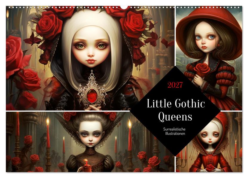 Little Gothic Queens. Surrealistische Illustrationen (Wandkalender 2027 DIN A2 quer) CALVENDO Monatskalender