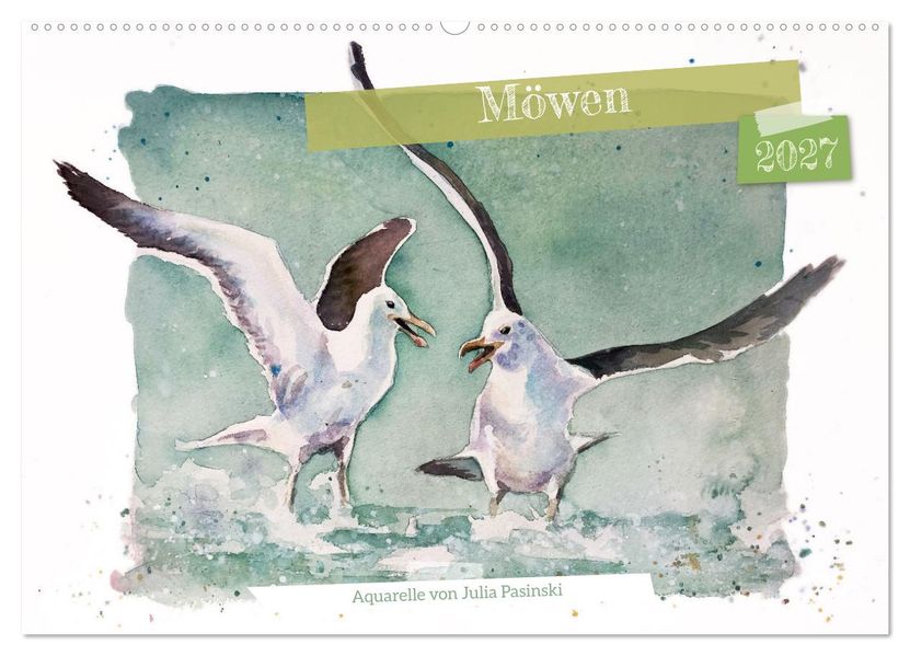 Möwen - Aquarelle von Julia Pasinski (Wandkalender 2027 DIN A2 quer) CALVENDO Monatskalender
