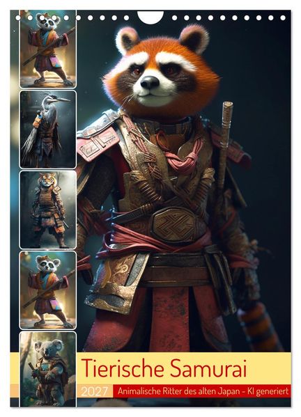 Tierische Samurai (Wandkalender 2027 DIN A4 hoch) CALVENDO Monatskalender