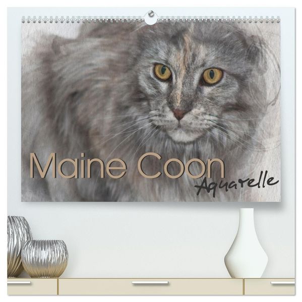 Maine Coon Aquarelle (hochwertiger Premium Wandkalender 2027 DIN A2 quer) Kunstdruck in Hochglanz
