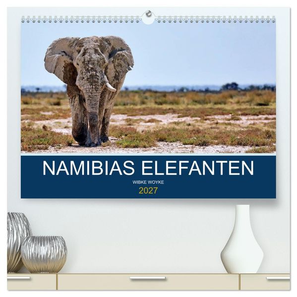 Namibias Elefanten (hochwertiger Premium Wandkalender 2027 DIN A2 quer) Kunstdruck in Hochglanz