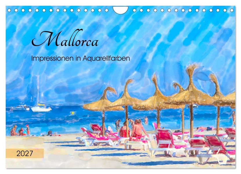 Mallorca - Impressionen in Aquarellfarben (Wandkalender 2027 DIN A4 quer) CALVENDO Monatskalender