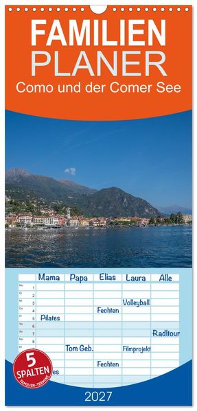 Familienplaner 2027 - Como und der Comer See mit 5 Spalten (Wandkalender 21 x 45 cm) CALVENDO