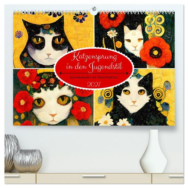 Katzensprung in den Jugendstil (hochwertiger Premium Wandkalender 2027 DIN A2 quer) Kunstdruck in Hochglanz