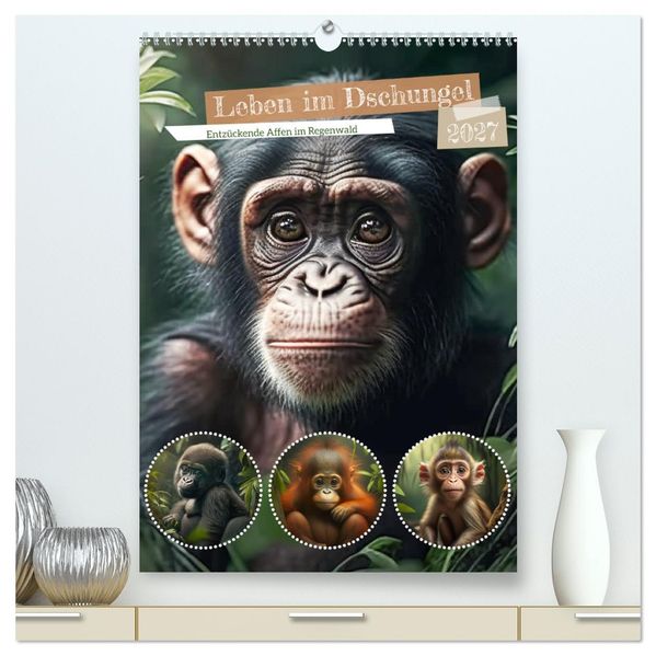 Leben im Dschungel. Entzückende Affen im Regenwald (hochwertiger Premium Wandkalender 2027 DIN A2 hoch) Kunstdruck in Hochglanz