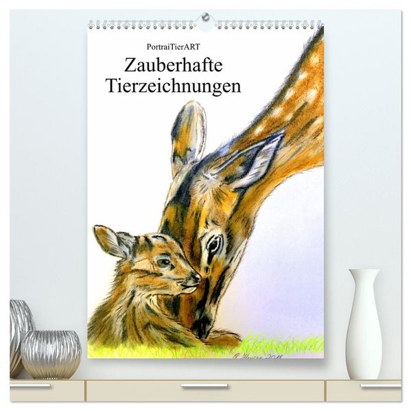 PortraiTierART Zauberhafte Tierzeichnungen (hochwertiger Premium Wandkalender 2027 DIN A2 hoch) Kunstdruck in Hochglanz