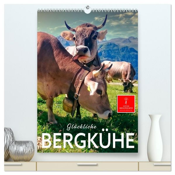 Glückliche Bergkühe (hochwertiger Premium Wandkalender 2027 DIN A2 hoch) Kunstdruck in Hochglanz