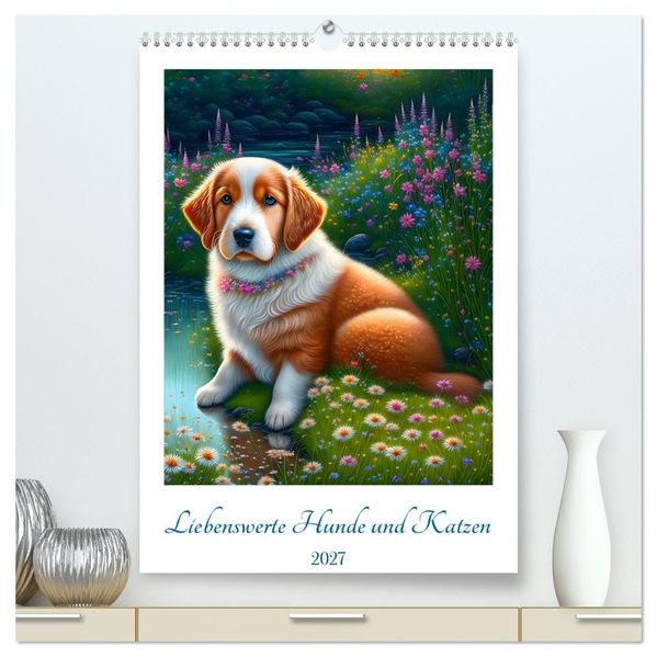 Liebenswerte Hunde und Katzen (hochwertiger Premium Wandkalender 2027 DIN A2 hoch) Kunstdruck in Hochglanz