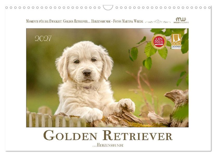 Golden Retriever... Herzenshunde (Wandkalender 2027 DIN A3 quer) CALVENDO Monatskalender