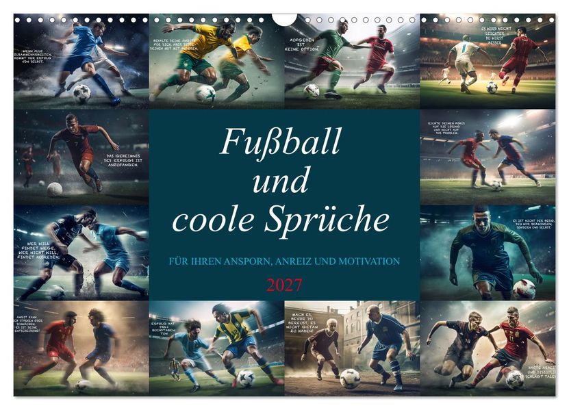 Fußball und coole Sprüche (Wandkalender 2027 DIN A3 quer) CALVENDO Monatskalender