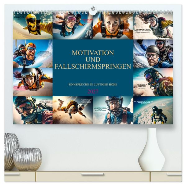 Motivation und Fallschirmspringen (hochwertiger Premium Wandkalender 2027 DIN A2 quer) Kunstdruck in Hochglanz