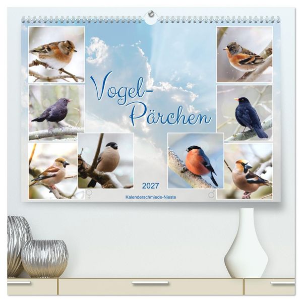 Vogel-Pärchen (hochwertiger Premium Wandkalender 2027 DIN A2 quer) Kunstdruck in Hochglanz