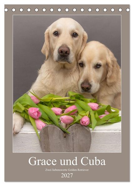 Grace und Cuba - Zwei liebenswerte Golden Retriever (Tischkalender 2027 DIN A5 hoch) CALVENDO Monatskalender