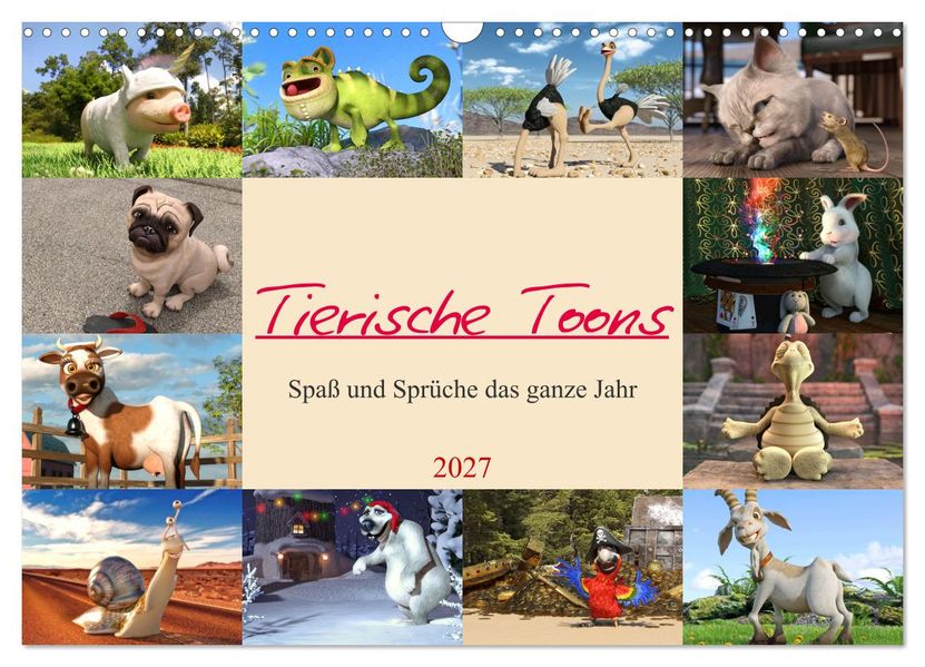 Tierische Toons (Wandkalender 2027 DIN A3 quer) CALVENDO Monatskalender