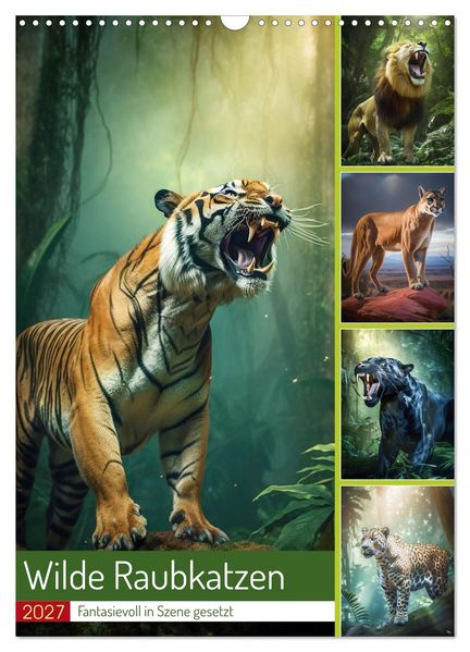Wilde Raubkatzen (Wandkalender 2027 DIN A3 hoch) CALVENDO Monatskalender