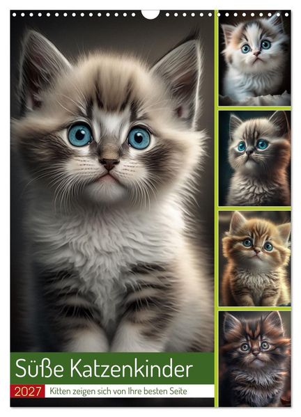 Süße Katzenkinder (Wandkalender 2027 DIN A3 hoch) CALVENDO Monatskalender