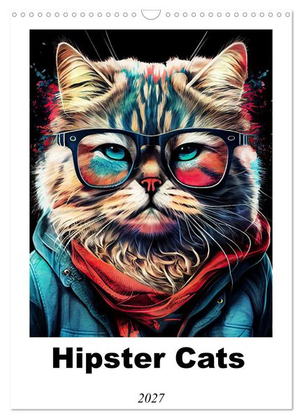 Hipster Cats (Wall Calendar 2027 DIN A3 portrait) CALVENDO 12 Month Wall Calendar