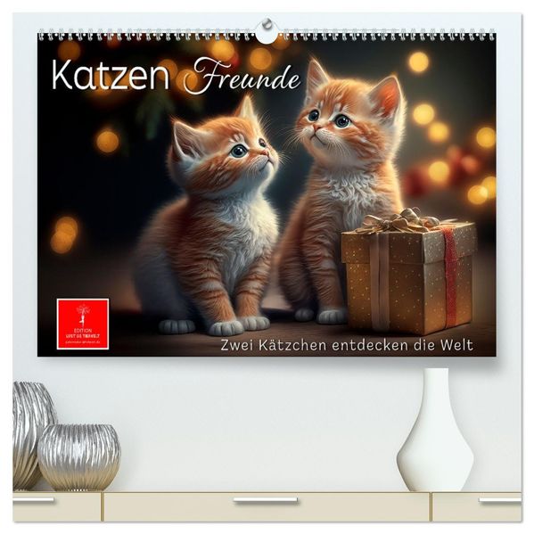Katzen Freunde (hochwertiger Premium Wandkalender 2027 DIN A2 quer) Kunstdruck in Hochglanz