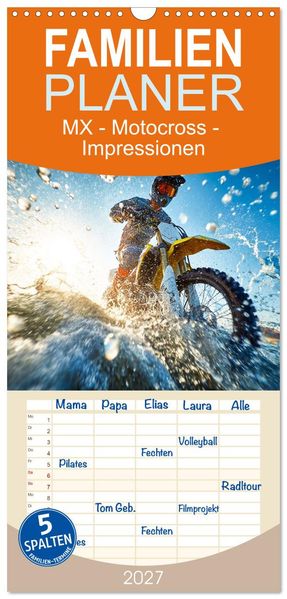 Familienplaner 2027 - MX - Motocross - Impressionen mit 5 Spalten (Wandkalender 21 x 45 cm) CALVENDO