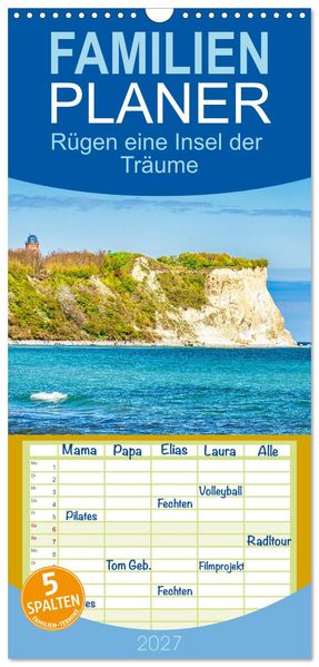 Familienplaner 2027 - Rügen eine Insel der Träume mit 5 Spalten (Wandkalender 21 x 45 cm) CALVENDO