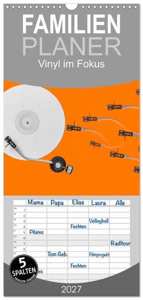 Familienplaner 2027 - Vinyl im Fokus mit 5 Spalten (Wandkalender 21 x 45 cm) CALVENDO