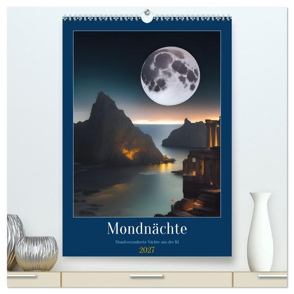 Mondnächte- Mondverzauberte Nächte aus der KI (hochwertiger Premium Wandkalender 2027 DIN A2 hoch) Kunstdruck in Hochglanz