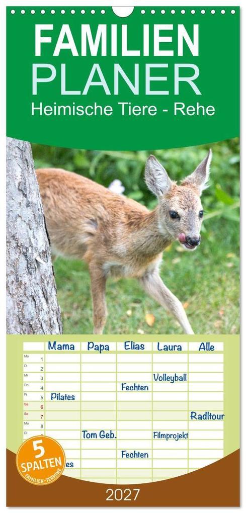 Familienplaner 2027 - Heimische Tiere - Rehe mit 5 Spalten (Wandkalender 21 x 45 cm) CALVENDO