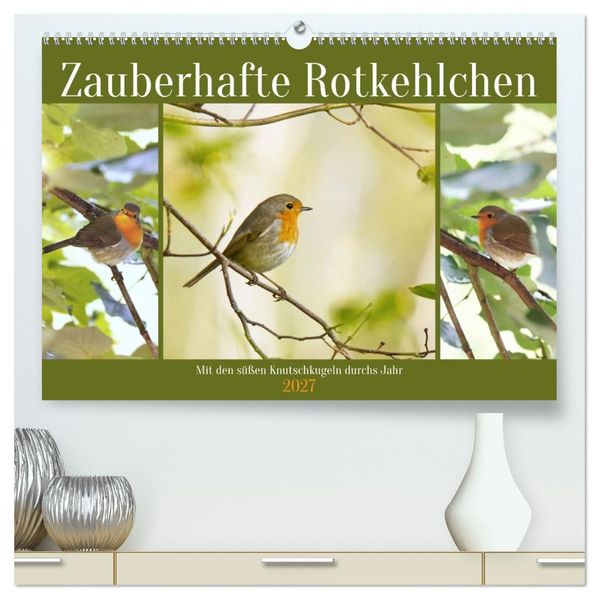 Zauberhafte Rotkehlchen (hochwertiger Premium Wandkalender 2027 DIN A2 quer) Kunstdruck in Hochglanz