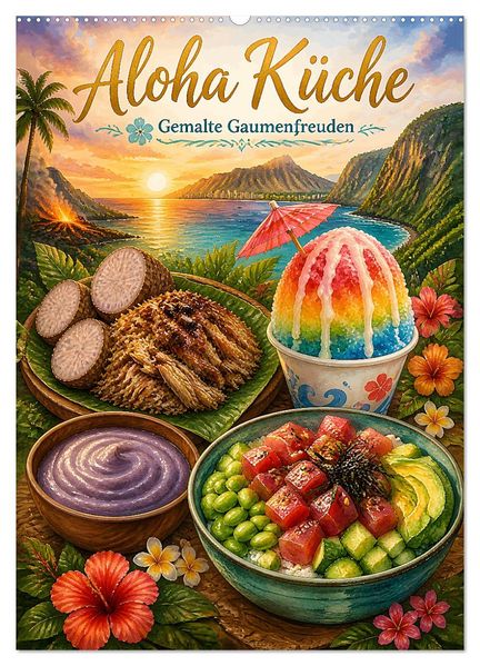 Aloha Küche - Gemalte Gaumenfreuden (Wandkalender 2027 DIN A2 hoch) CALVENDO Monatskalender