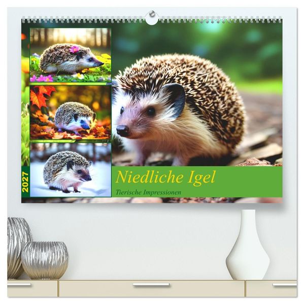 Niedliche Igel (hochwertiger Premium Wandkalender 2027 DIN A2 quer) Kunstdruck in Hochglanz