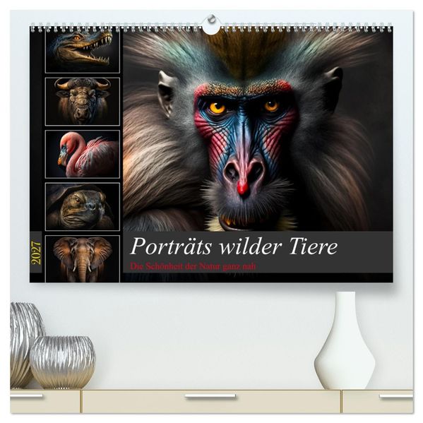 Porträts wilder Tiere (hochwertiger Premium Wandkalender 2027 DIN A2 quer) Kunstdruck in Hochglanz