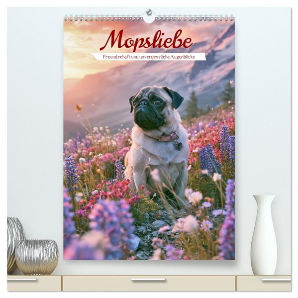 Mopsliebe (hochwertiger Premium Wandkalender 2027 DIN A2 hoch) Kunstdruck in Hochglanz