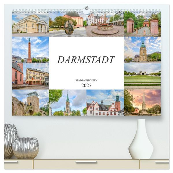 Darmstadt Stadtansichten (hochwertiger Premium Wandkalender 2027 DIN A2 quer) Kunstdruck in Hochglanz