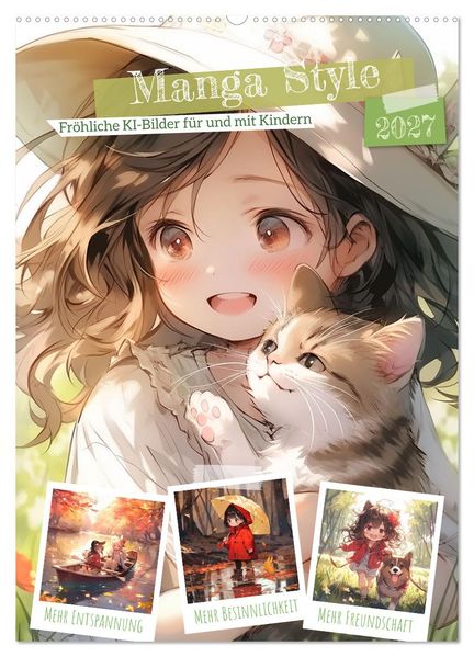 Manga Style Kinder (Wandkalender 2027 DIN A2 hoch) CALVENDO Monatskalender