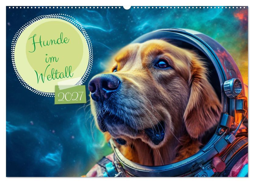 Hunde im Weltall (Wandkalender 2027 DIN A2 quer) CALVENDO Monatskalender
