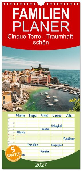 Familienplaner 2027 - Cinque Terre - Traumhaft schön mit 5 Spalten (Wandkalender 21 x 45 cm) CALVENDO