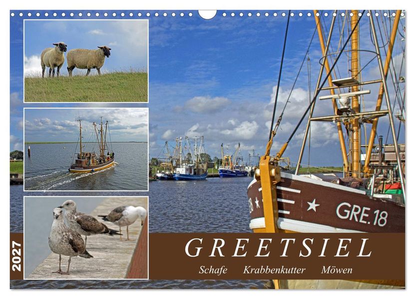 GREETSIEL - Schafe - Krabbenkutter - Möwen (Wandkalender 2027 DIN A3 quer) CALVENDO Monatskalender