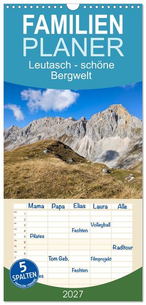 Familienplaner 2027 - Leutasch - schöne Bergwelt mit 5 Spalten (Wandkalender 21 x 45 cm) CALVENDO