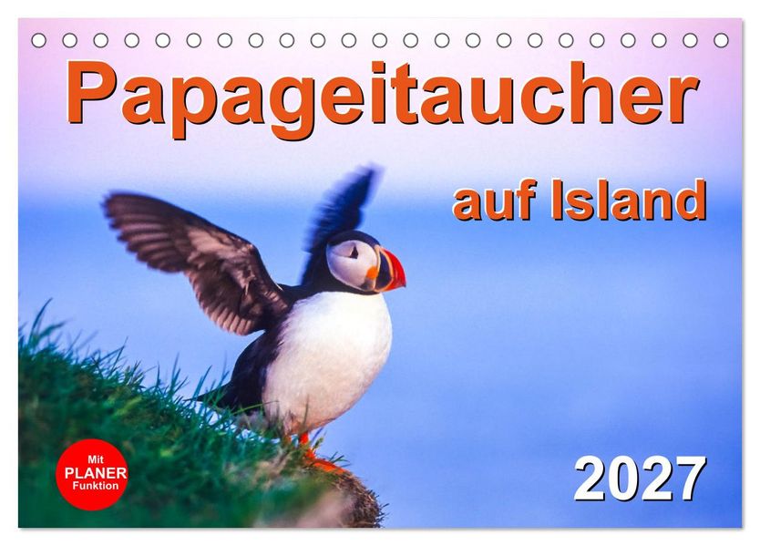 Papageitaucher auf Island (Tischkalender 2027 DIN A5 quer) CALVENDO Monatskalender