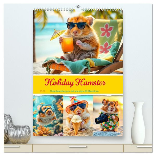 Holiday Hamster - Urlaubsfeeling pur mit sonnigen KI Hamstern (hochwertiger Premium Wandkalender 2027 DIN A2 hoch) Kunstdruck in Hochglanz