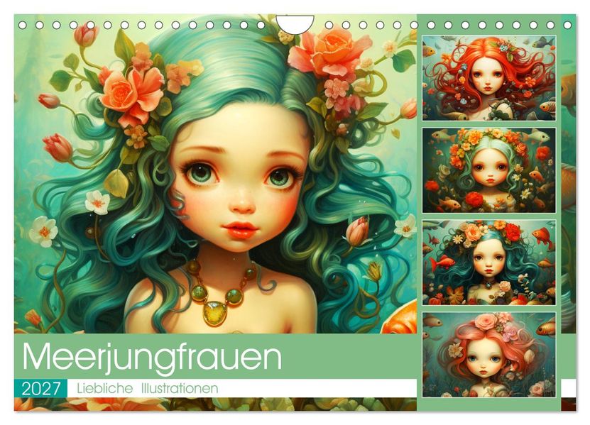 Zauberhafte Meerjungfrauen. Liebliche Illustrationen (Wandkalender 2027 DIN A4 quer) CALVENDO Monatskalender