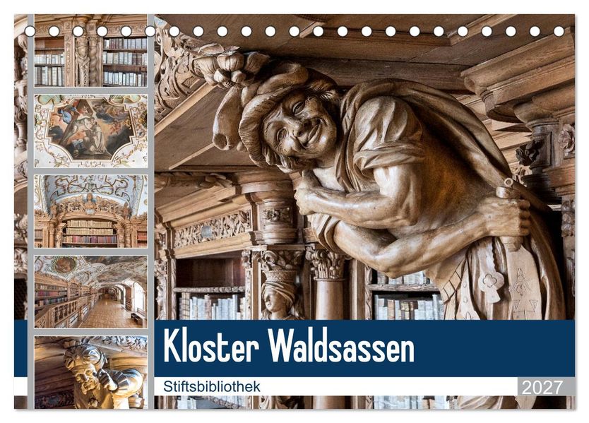 Kloster Waldsassen Stiftsbibliothek (Tischkalender 2027 DIN A5 quer) CALVENDO Monatskalender