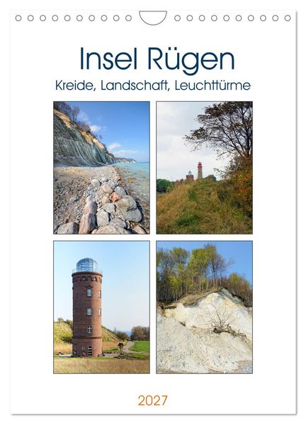 Insel Rügen - Kreide Landschaft Leuchttürme (Wandkalender 2027 DIN A4 hoch) CALVENDO Monatskalender