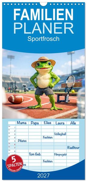 Familienplaner 2027 - Sportfrosch mit 5 Spalten (Wandkalender 21 x 45 cm) CALVENDO
