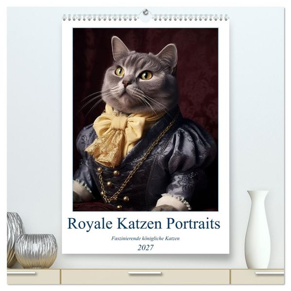 Royale Katzen Portraits (hochwertiger Premium Wandkalender 2027 DIN A2 hoch) Kunstdruck in Hochglanz