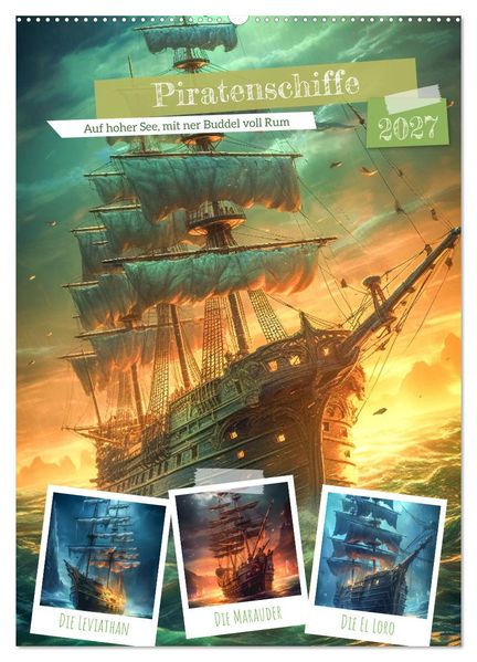 Piratenschiffe (Wandkalender 2027 DIN A2 hoch) CALVENDO Monatskalender