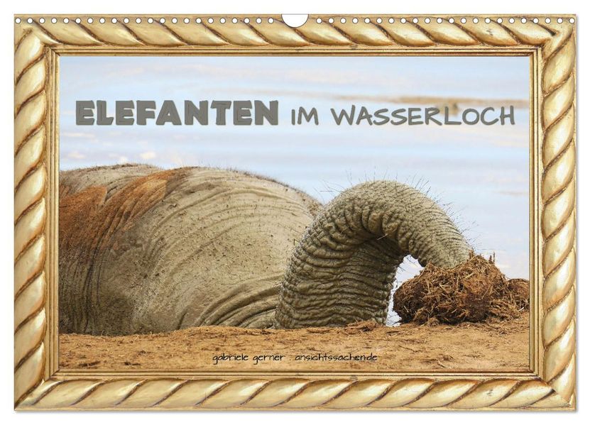 Elefanten im Wasserloch (Wandkalender 2027 DIN A3 quer) CALVENDO Monatskalender